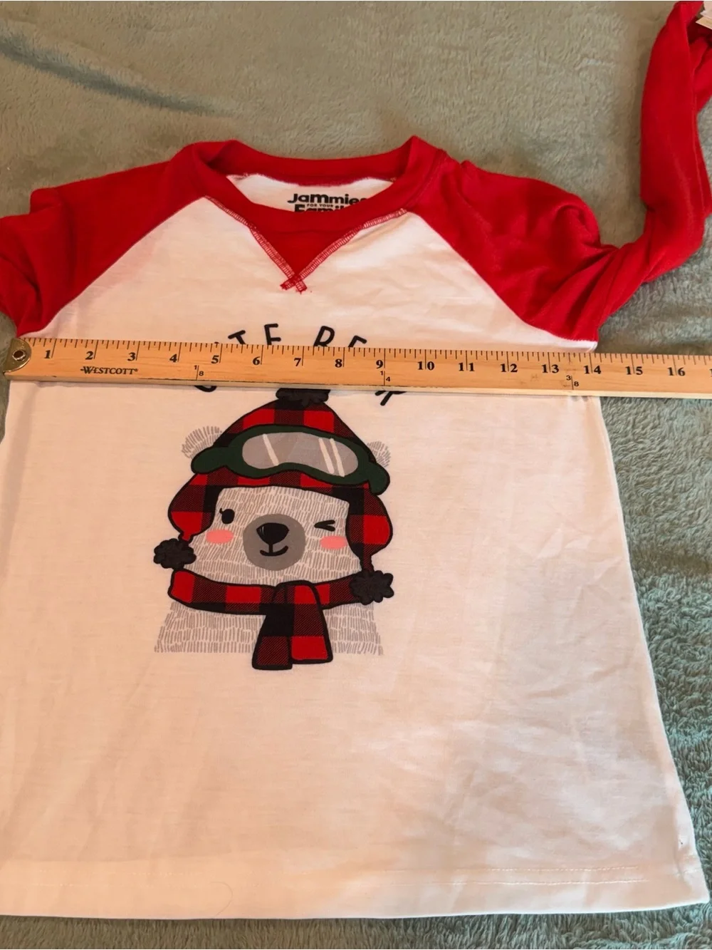 Jammies For Your Families Girls 7/8 Cute Bear Christmas Pajama Top NWT